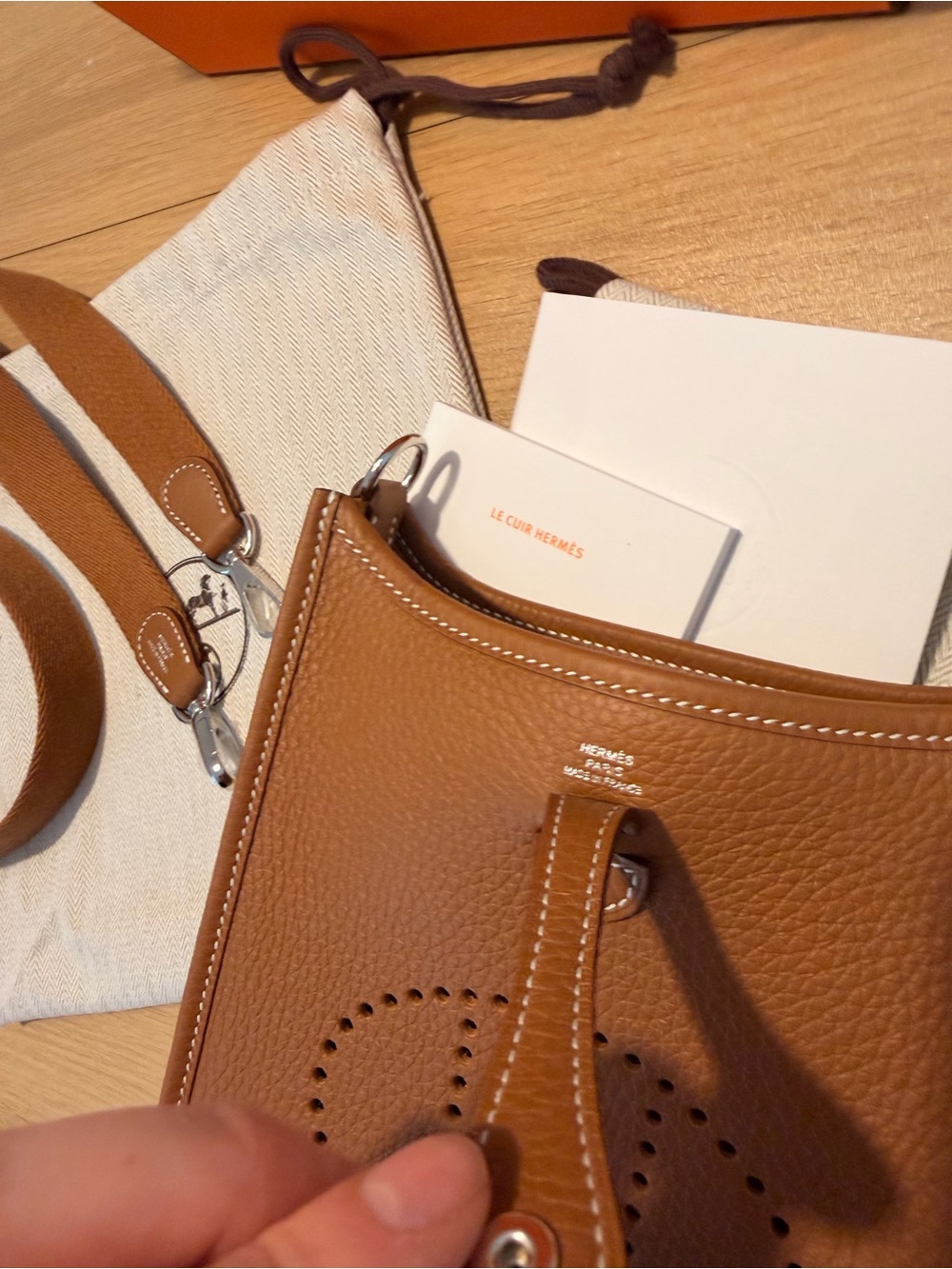 NWT Hermes Evelyne TPM Mini Messenger Bag in Gold Brown with Palladium Hardware - Picture 11 of 12